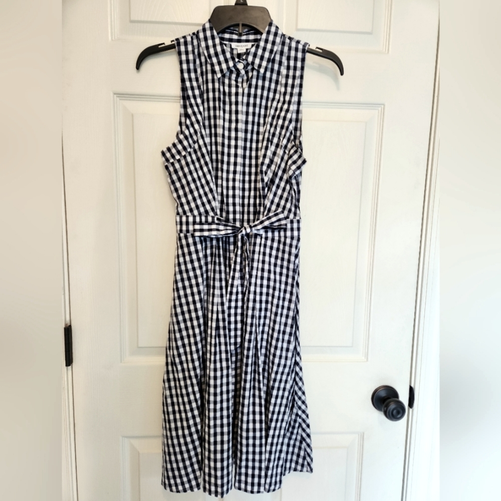 NWOT Westport Navy and White Gingham Button Down Dress Size 2